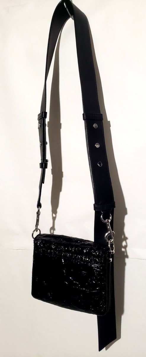ALLSAINTS Zep Distressed Patent Leather Crossbody Bag - Black | eBay