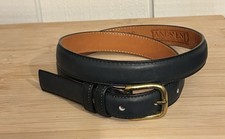 Vintage Lands End Green Blue Leather Belt Women's Size 28 USA 506 Brass Buckle