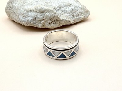 Turquoise Shell Inlay Meditation Spin Fidget Band Ring 925 Sterling Silver