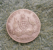 #C1.  1927  AUSTRALIAN STERLING SILVER FLORIN TWO SHILLING  COIN