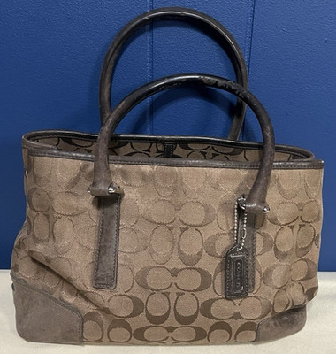 VTG Y2K Coach Hamptons Monogram Canvas Leather Tote Shoulder Bag