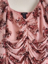 RUE 21 Womens Juniors Pink Floral Bodysuit Tops Long Sleeve Gathered Size XL