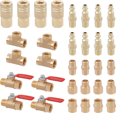 32PCS 1/4'' NPT Brass Pipe Fittings Kit Air Hose Fitings, Ball Valve, Reducer Ada