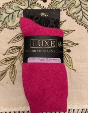NEW Women’s Luxe Cashmere/Wool Blend Crew Socks Sz 6-11 - 2 Pairs Pink/Black 