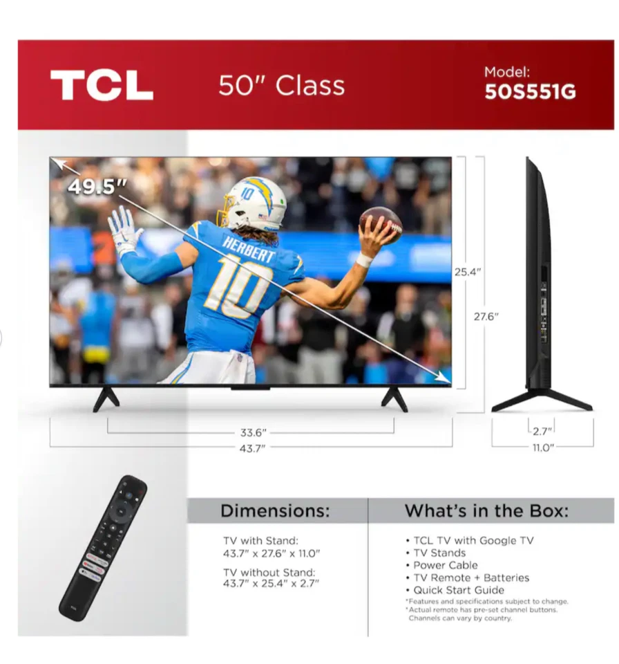 TCL 50-Inch Class S5 4K UHD LED Smart TV with Google TV (50S551G, 2024 Model), G - Image 3 of 4