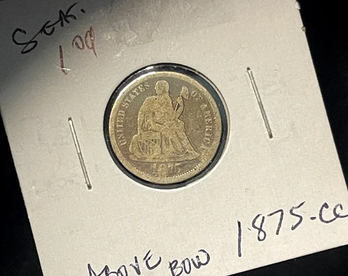 1875-CC (Above Bow) Seated Liberty Dime Carson City-XF Details