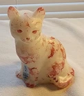 2003 Fenton Opal Satin Red Sponge Sitting Cat For Carolyn's Collectables