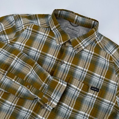 Eddie Bauer Mens XL Classic Fit Plaid Roll Tab Sleeve Hiking Shirt Gorpcore Hike