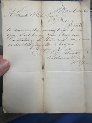 1865 ''Down on the Morning Train'' Signed J. Peterson Fancy Script Letter