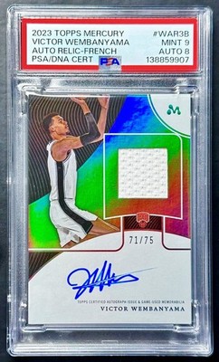 2023 Topps Mercury VICTOR WEMBANYAMA #/75 French Rookie DEBUT Jersey Auto PSA 9