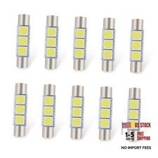 10 PCS T6 Car LED Visor Light, 28MM 12V 5050-3SMD Flat Head Dual Tip Vanity