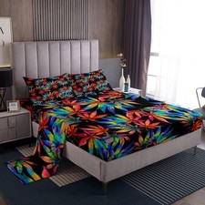 Leaves Bed Sheets Queen Size,Rainbow Leaf Set for Teens Adults,Colorful Hippi...