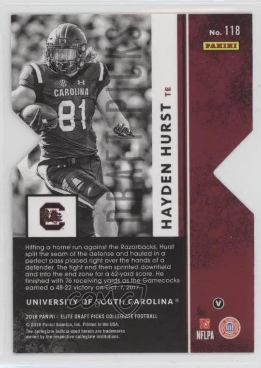 2018 Elite Draft Picks Status Blue Die-Cut Variation /25 Hayden Hurst Rookie RC - Image 2 of 2