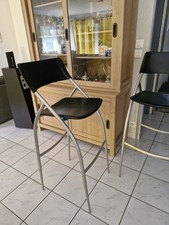 3 fauteuils de bar CALLIGARIS en cuir noir. Hauteur Assise 80cm en très Bon État