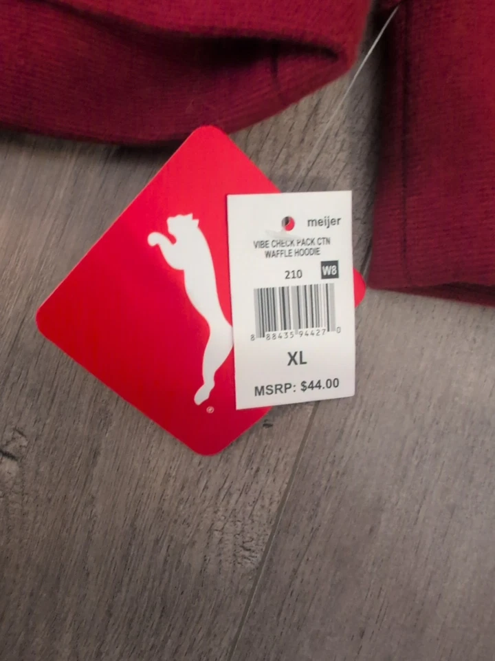 Puma Niños Pullover Sudadera con Capucha Rojo Manga Larga Bolsillos XL, NUEVO CON ETIQUETAS Foto 3 de 4