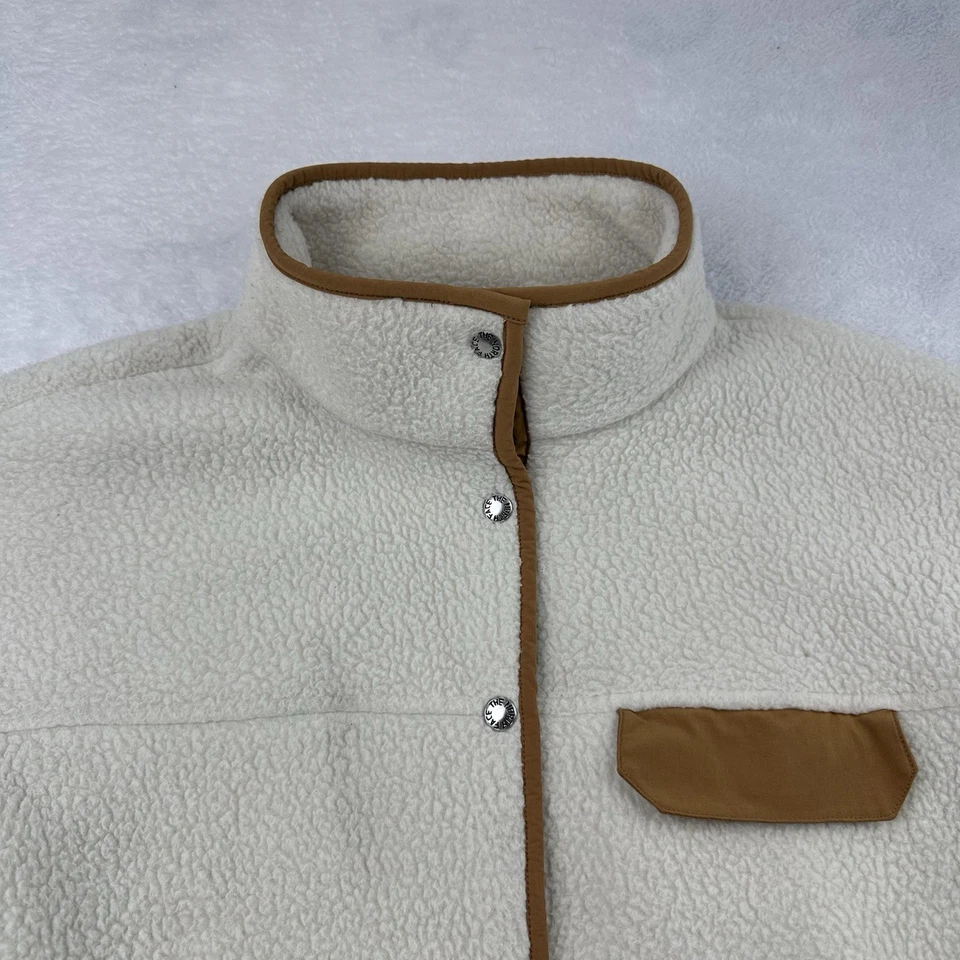 The North Face Cragmont Sherpa Fleece Jacket Women L Relax Ivory Brown Trim Snap - Image 2 of 4
