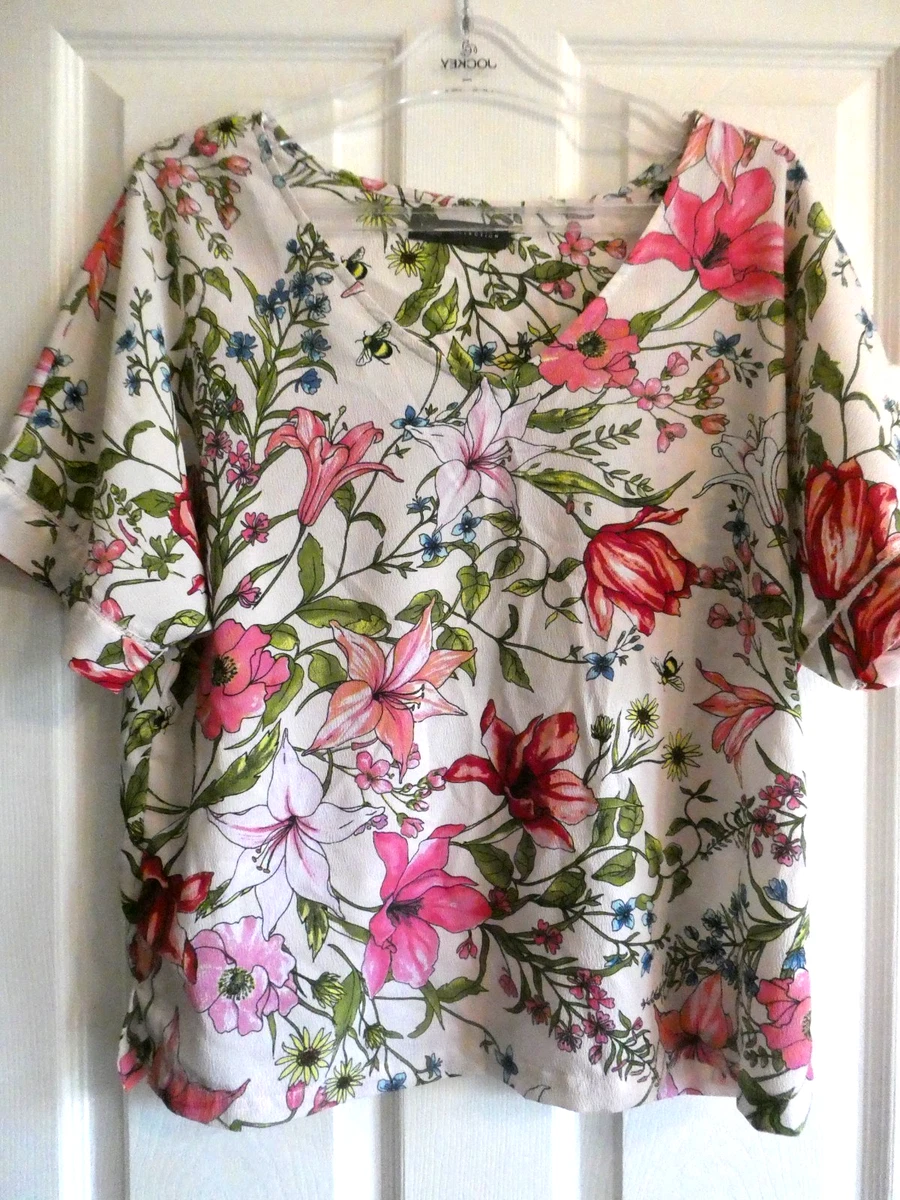 Haut Femme Fleuri Marks & Spencer - Taille 14, Manches Longues, Col Rond, Occasion Très Bon État
