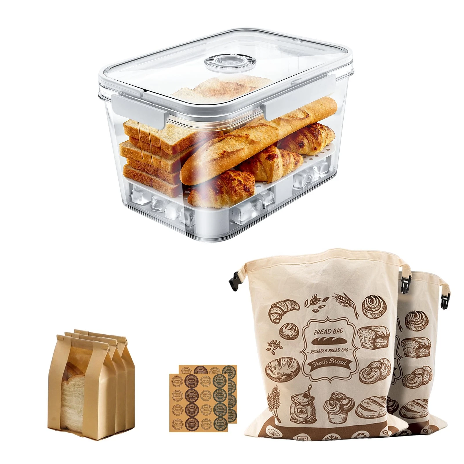 25Pack Bread Box Set, 11in Bread Storage Box with Bread Storage Box with Time...