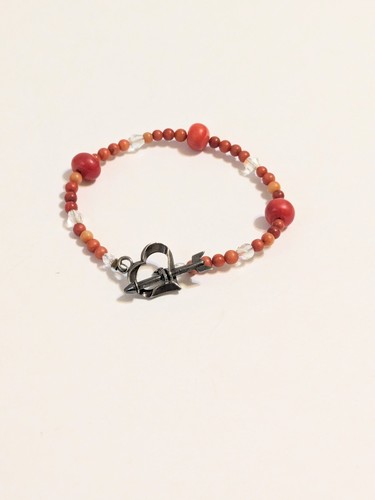 Orange Glass Heart & Arrow Toggle Closure Beachy BOHO Bracelet. 5 3/4 In. - Picture 2 of 11