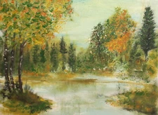 Impressionist forest river landscape oil painting signed