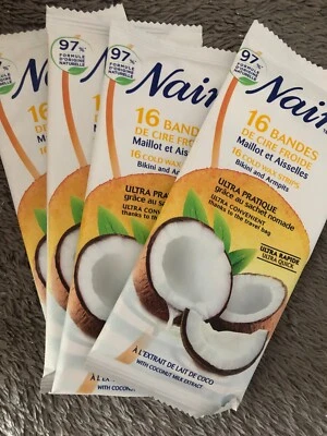 Nair Lot 4 x 16 Bandes de Cire Froide Visage Extrait de lait de Coco C5 - Photo 1/3