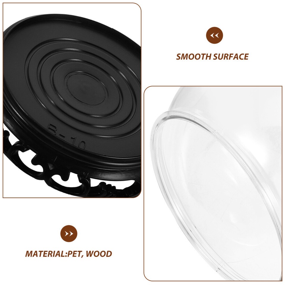 Glass Fish Bowl with Wood Holder Transparent Round Tank Desktop eBay