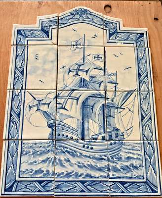 Sant'Anna Lisboa Portugal  Clay tile Pottery Backsplash 22'' X 16'' SAILING SHIP