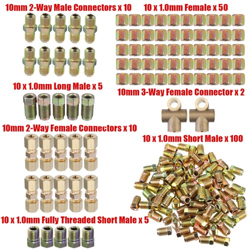 182x Brake Line Male Female Fitting Nuts Kit 2 3 Way 10mm 3/16" pipe Metric Nuts - Picture 2 of 12