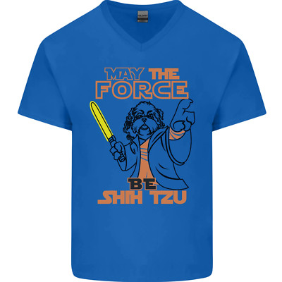 May The Force Be Shih Tzu Hund Lustig Herren V-Ausschnitt Baumwolle Maglietta