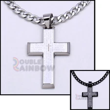 Men's Gold/Black Plated Stainless Steel Lord Prayer Cross Pendant Necklace Chain