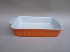 Plat au four à gratin roti orange en céramique terre cuite émaillée grès rectang