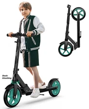 Adjustable Kick Scooter for Ages 6+ Kid Teens  Adults Foldable Lightweight Aquas