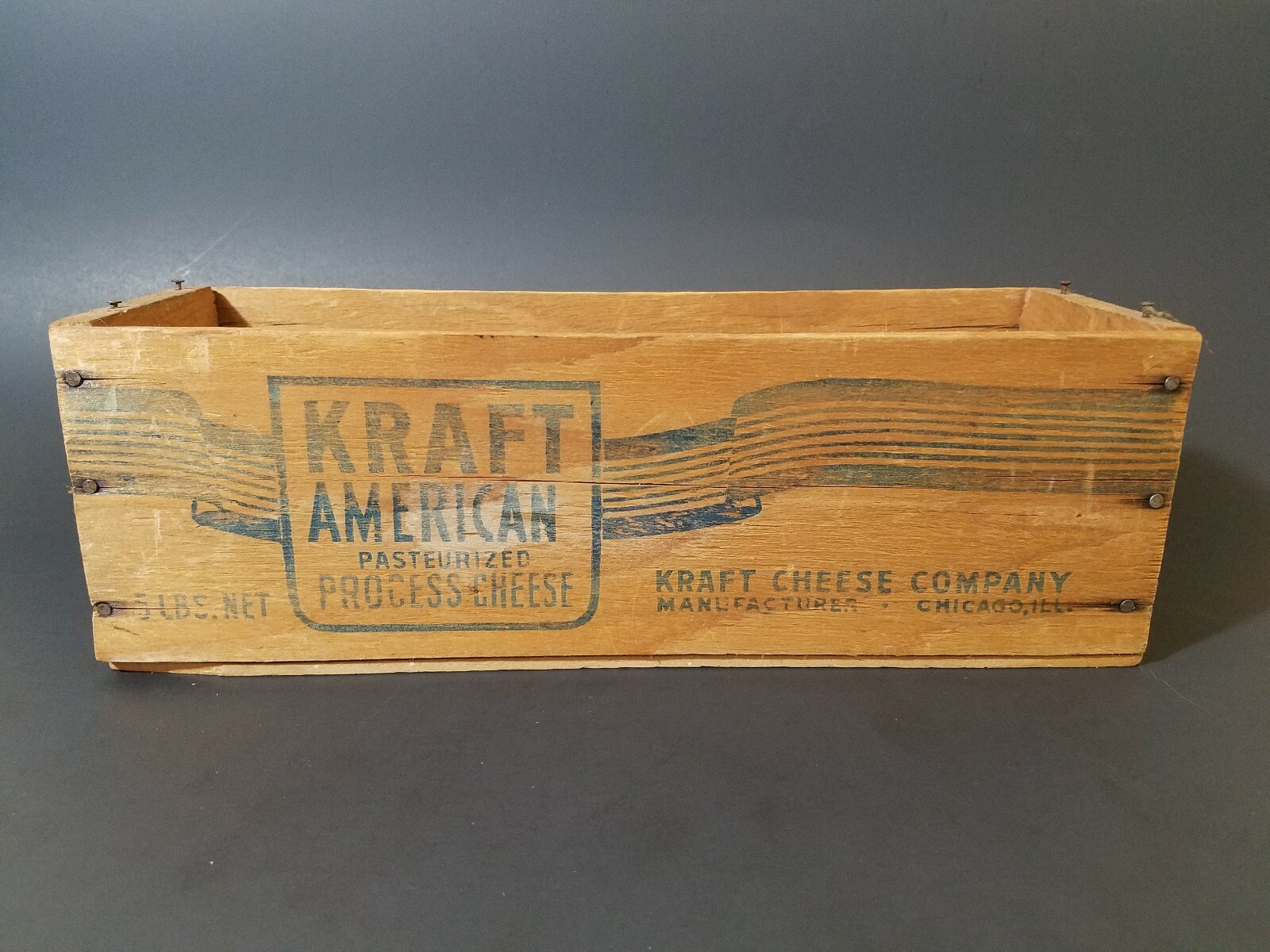 Antique Vintage Kraft American Cheese Wooden 5 Lbs Box Wood Advertising
