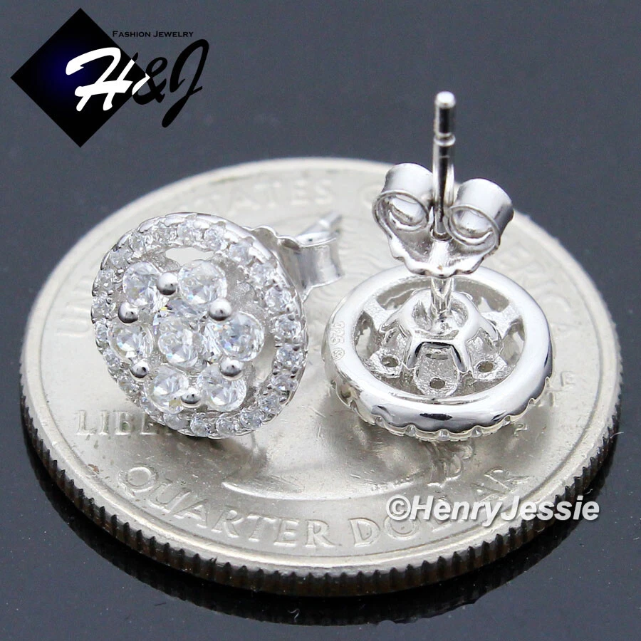 PENDIENTE REDONDO HOMBRE MUJER PLATA ESTERLINA 925 SÓLIDA ICY BLING CIRCONITA 9MM 3D*E199 Foto 2 de 2