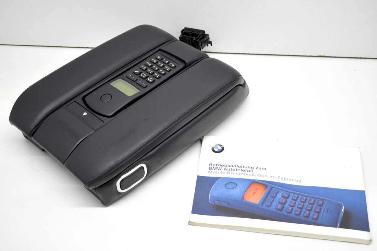 BMW E38 Rare Genuine Black Leather Front Armrest Phone CHROME 