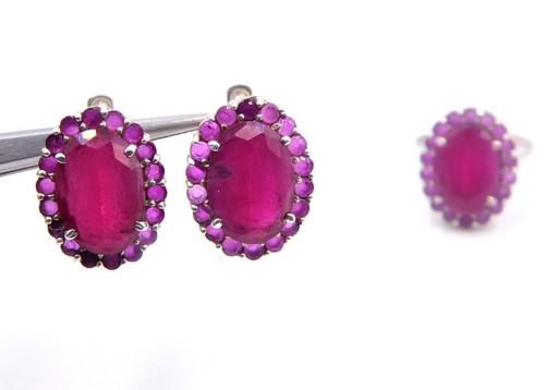 11.9 GM 925 Plata de Ley Rubí Corte Piedra Preciosa Joyería Set Pendientes & - Imagen 6 de 7