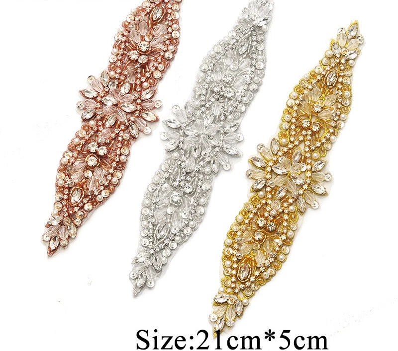 Weddecor 185 mm x 60 mm splendida argento strass motivo diamante con cristallo Sew on applique patch per sposa abbellimento Fashion accessory-b143
