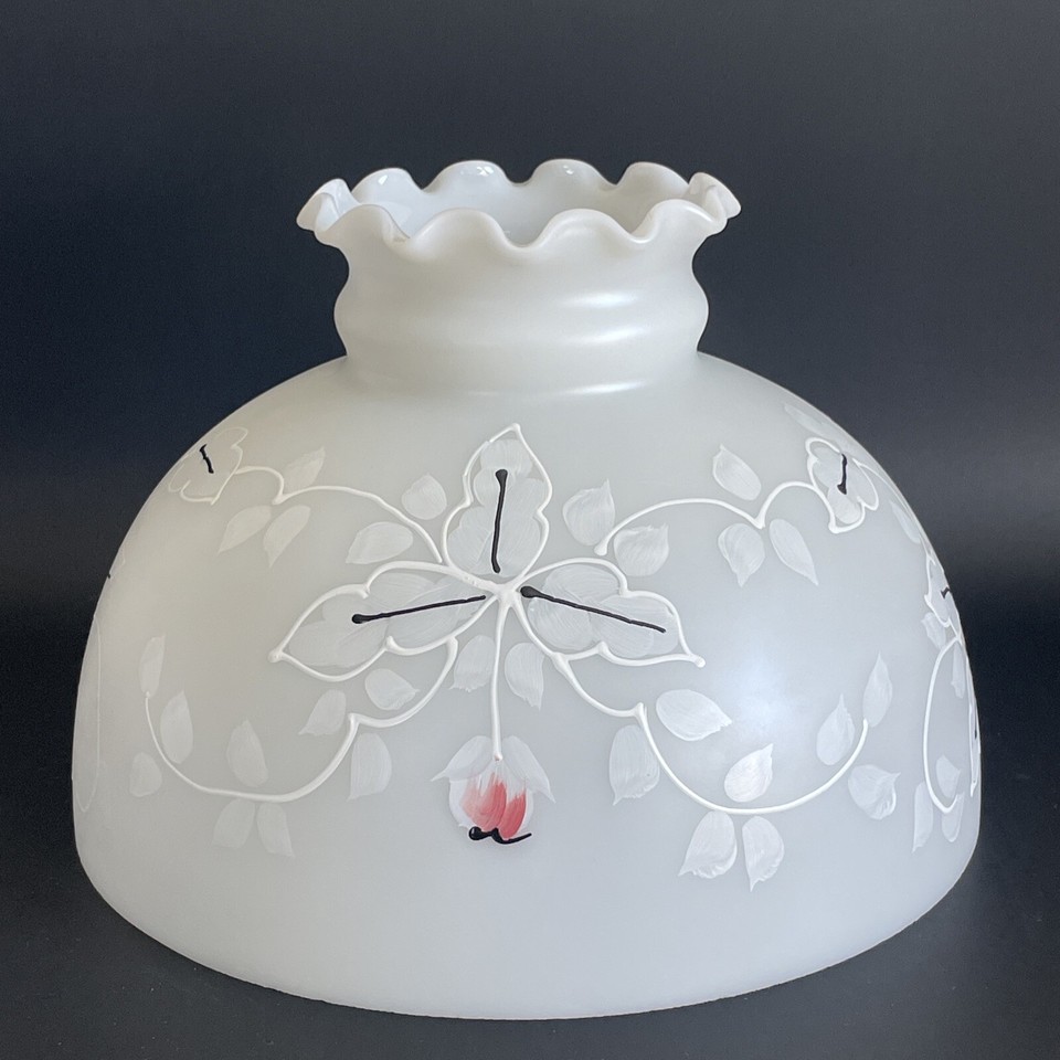 Vintage GWTW 10" Fitter White Hurricane Oil Or Electric Glass Dome Lamp