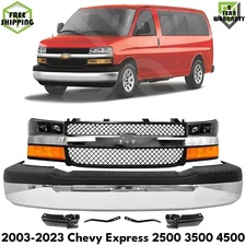 Front Bumper Chrome & Headlight Kit For 2003-2023 Chevy Express 2500 3500 4500