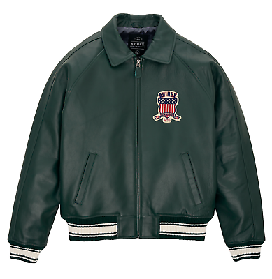 Avirex Men's Green Bomber Jacket - Soft Leather American Avirex Men's Green Bomber Jacket - Soft Leather American