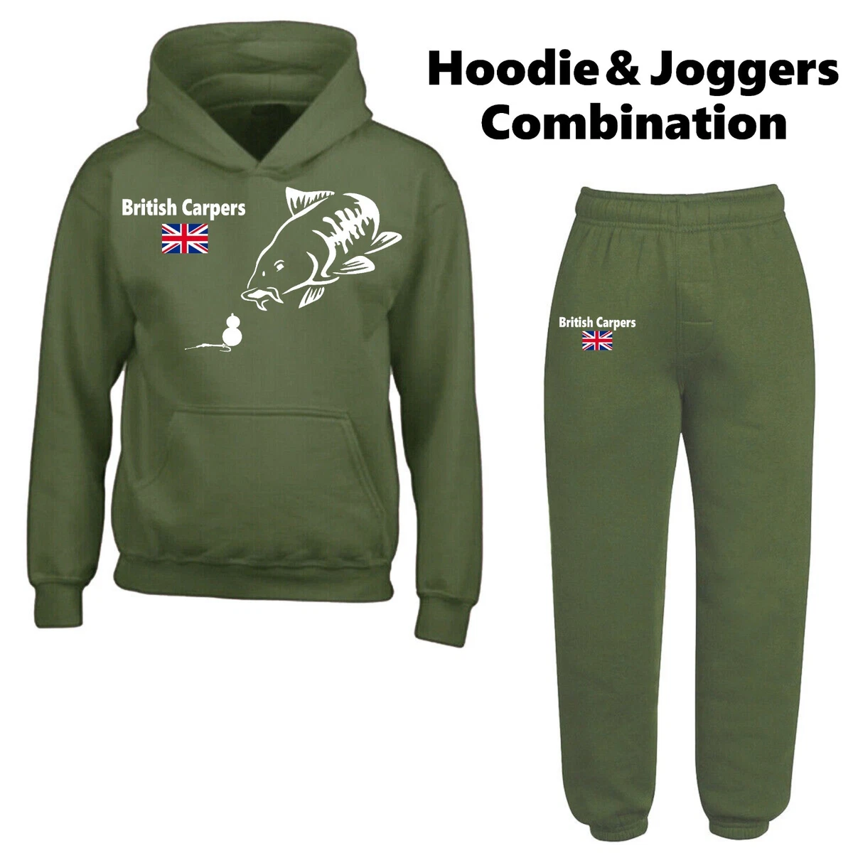 Carp Fishing Hoodie & Joggers Set (seperate's) - Olive Green