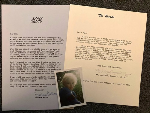 Kim Novak gran colección de cartas de noticias de fans vintage + foto firmada a mano
