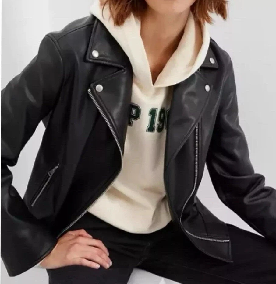 Vintage Gap Oversized Faux-leather Moto Jacket Women’s Small Rider Motorcycle