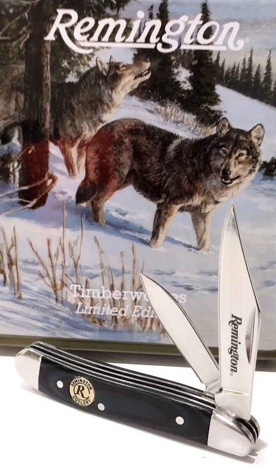 Remington Timber Wolves Gift Set Black/Green Micarta Handles Pocket Knife Knives - Image 4 of 4