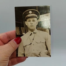 RPPC Real Photo Original B&W postcard Military young Solider in uniform WWII