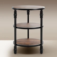 End Table, 3-Tier Round Side Table Living Room Accent Table with Storage Shelves