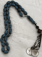 Vintage Turquoise Real Stones Sterling Silver Tip Muslim Arabic Prayer Beads