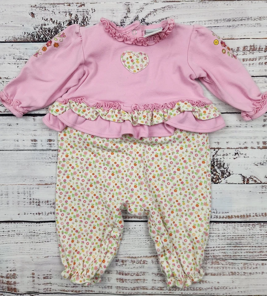 Mameluco Y2K Vintage Okie Dokie Rosa Floral Corazón Volantes • Talla 12 Meses Foto 2 de 4