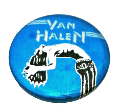 Vtg Van Halen Music Group Rock Band Hat Button Blue Pin New NOS England 1980s
