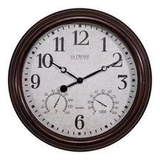 La Crosse 15 in. Brown Indoor/Outdoor Quartz Wall Clock